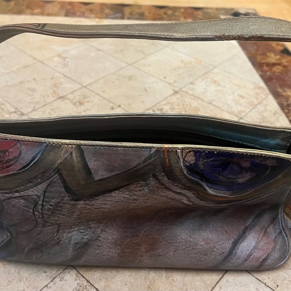 Jane Yoo Wearable art leather handbag painted  & signed by artist.